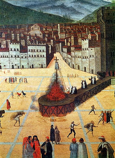 Savonarola Being Burnt at the Stake, Piazza della Signoria, Florence, detail of the fire von Italian School