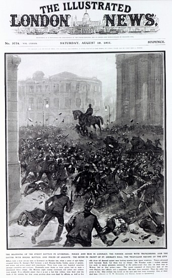 Fighting at the Liverpool General Transport Strike, cover of ''The Illustrated London News'', August von (after) Hermanus Willem Koekkoek
