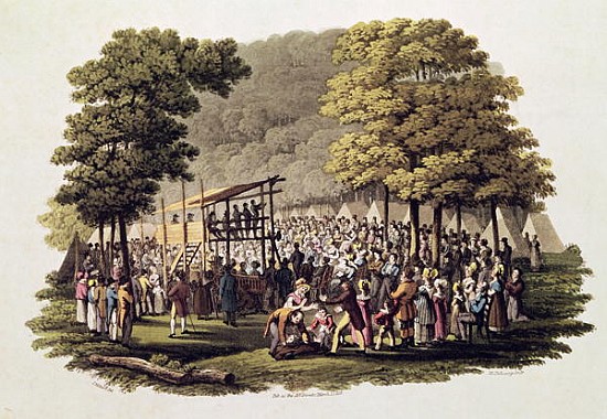 Camp Meeting of the Methodists in North America; engraved by Matthew Dubourg (fl.1813-20) 1819 von (after) Jacques Milbert