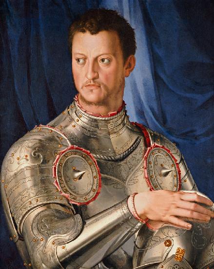Portrait des Cosimo I De' Medici (1519-1574), seine rechte Hand auf seinem Helm ruhend Um 1545
