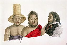 Portraits of chiefs of the Sandwich Islands, from 'Voyage autour du Monde (1817-20)', by Louis Claud 19th
