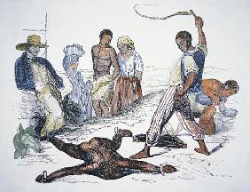 Whipping a slave in punishment (coloured engraving) 20th