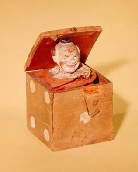 Jack-in-the-box (clown face), 1870-1900 (wood, textile, metal, paint) 19th