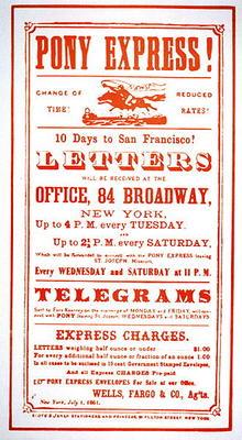 Pony Express Poster, 1861 (litho) 19th