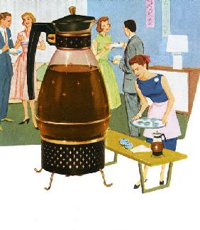 Coffee Carafe with 1950s Housewife Serving Coffee 1958