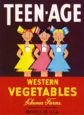 Teen-Age Western Vegetables Fruit Crate Label c.1940