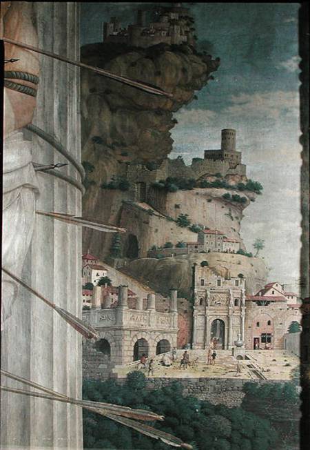 St. Sebastian, detail of the landscape von Andrea Mantegna