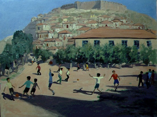 Football, Lesbos, 1998 (oil on canvas)  von Andrew  Macara