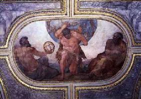 Hercules Supporting the World Flanked by Euclid and Ptolemy, from the 'Camerino' 1596