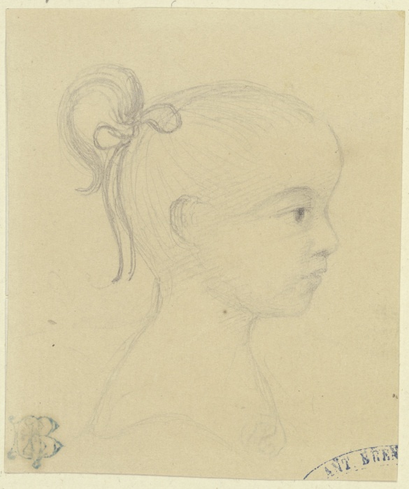 Porträt eines kleinen Mädchens mit Pferdeschwanzfrisur, Profil nach rechts von Anonym