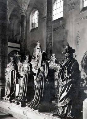 Tomb of Maximilian I (1459-1519): view of three bronze tomb figures of female mourners 16th centu