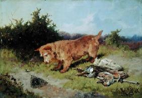 Terrier Watching a Rabbit Trap 1887  mill