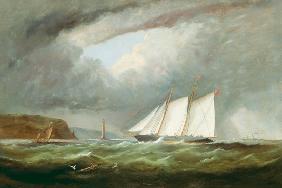 Schooner Yacht 'Esmeralda' in Alderney Roads off Cap le Hague 1861