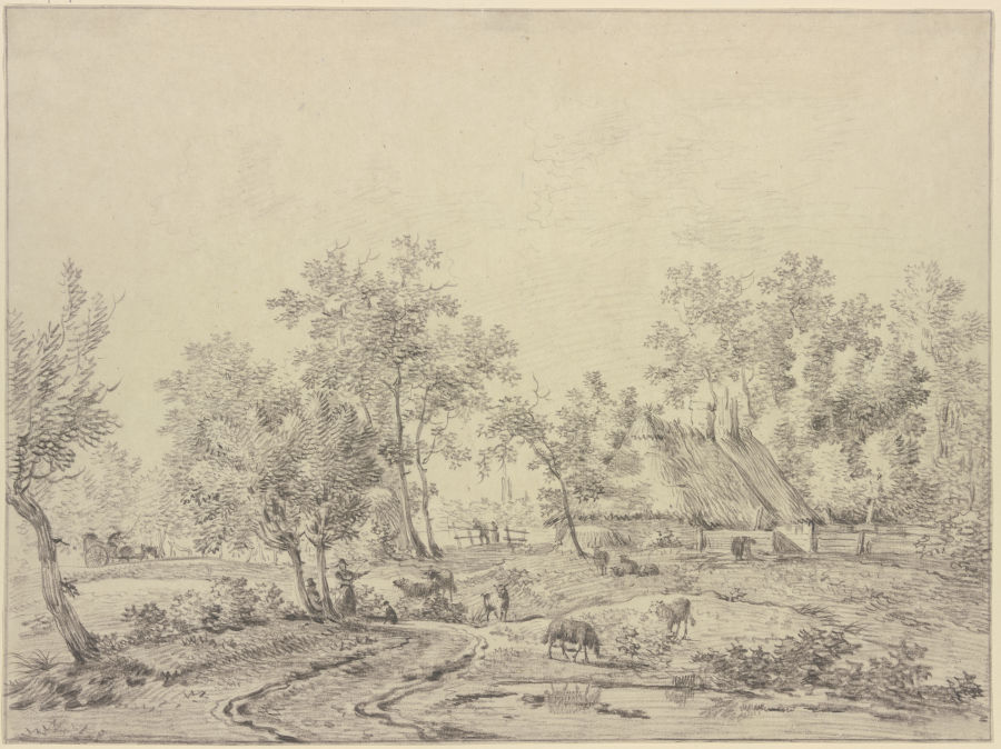 Landschaft mit Hirten und Schafen staffiert von Bartholomeus Pietersz. Barbiers