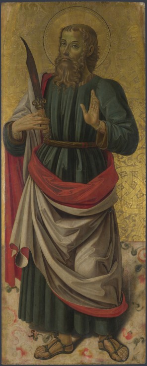Heiliger Bartholomäus (vom Altarbild: Madonna und Kind mit Heiligen) von Bartolomeo Caporali