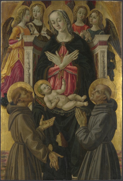 Madonna und Kind mit Heiligen, Engeln und Stifter (vom Altarbild: Madonna und Kind mit Heiligen) von Bartolomeo Caporali