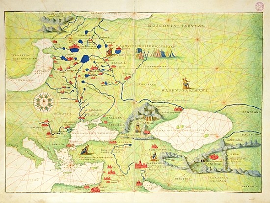 Europe and Central Asia, from an Atlas of the World in 33 Maps, Venice, 1st September 1553(see also  von Battista Agnese
