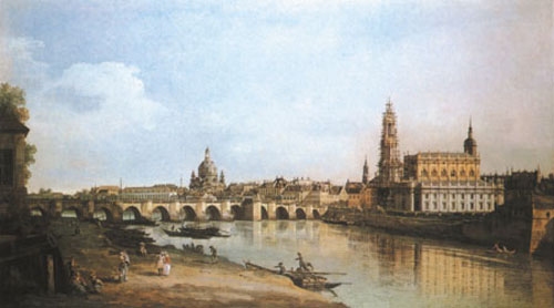 Dresden von Neustadt aus mit Hof- und Frauenkirche von Bernardo Bellotto