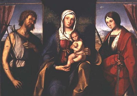Madonna and Child, with SS. Catherine of Alexandria and John the Baptist (panel) von Boccaccio Boccaccino