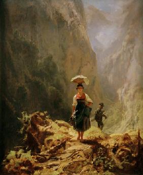 C.Spitzweg, Dirndl und Jäger im Gebirge