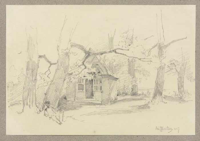 Von Bäumen umstandenes Häuschen von Carl Theodor Reiffenstein