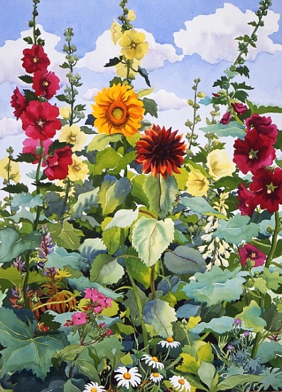 Hollyhocks and Sunflowers von Christopher  Ryland