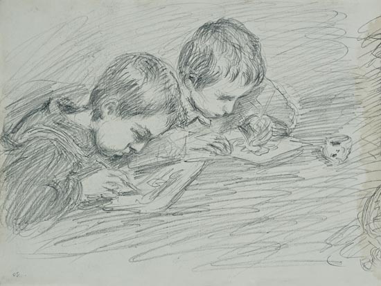 Jean-Pierre Hoschede (1877-1961) and Michel Monet (1878-1966) drawing von Claude Monet