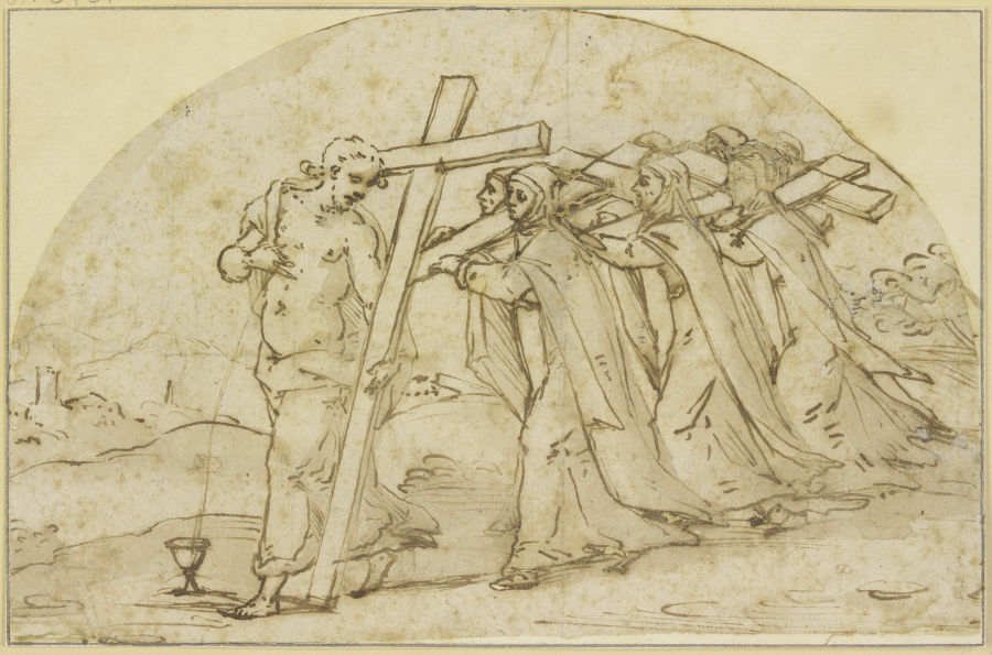 Allegorische Darstellung des kreuztragenden Christus, gefolgt von kreuztragenden Nonnen von Denis Calvaert