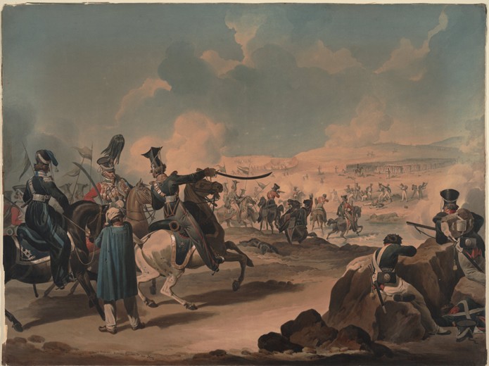 Russische Kavallerie greift die französische Infanterie bei Borodino an von Denis Dighton