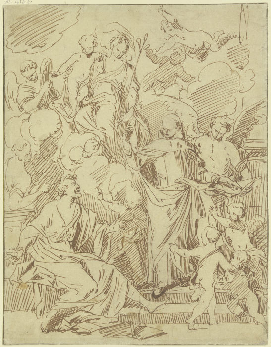 Maria und zwei Heilige von vielen Engeln umgeben von Domenichino (eigentl. Domenico Zampieri)