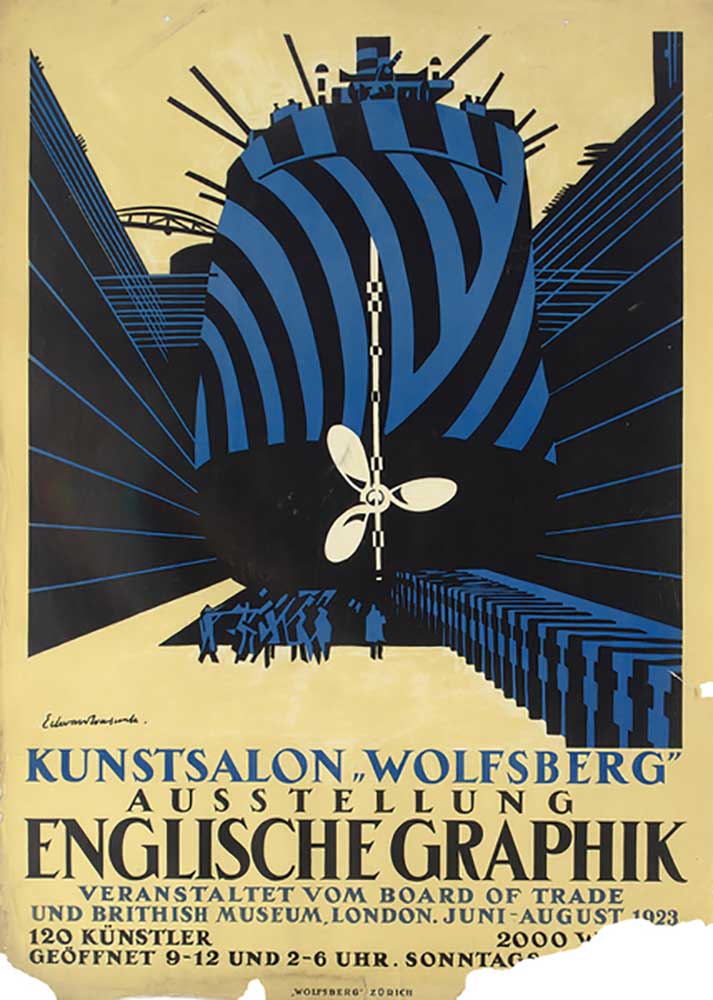 Deutsches Plakat für eine Ausstellung mit englischen Grafiken für das Board of Trade und das British von Edward Alexander Wadsworth