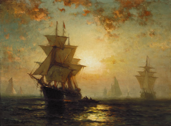 Segelschiffe bei Sonnenuntergang von Edward Moran