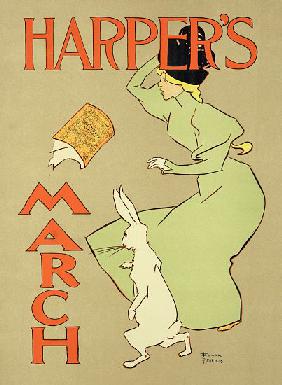 Reproduction of a poster advertising 'Harper's Magazine, March edition', American 1894