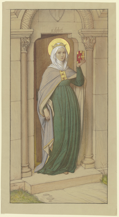 Die Heilige Elisabeth, der Holzstatue des 15. Jahrhunderts in St. Elisabeth in Marburg nachempfunden von Edward von Steinle