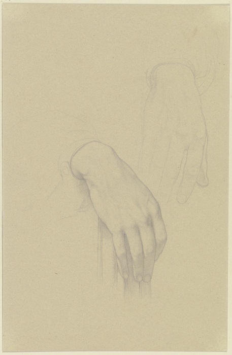 Die schön geformte rechte Hand eines Mannes, auf der Lehne eines Stuhls ruhend; daneben die Skizze e von Edward von Steinle