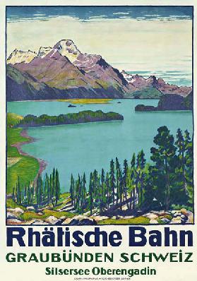Poster advertising travel to Graubunden by the Swiss company 'Rhaetian Railway' 1916