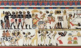 Nubian chiefs bringing presents to the King of Egypt, copy of an Ancient Egyptian wall painting from c.1380 BC