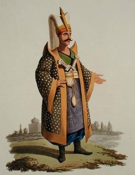 Turkish warrior, from 'Costumes of the Various Nations', Volume VII, 'The Military Costume of Turkey von English School
