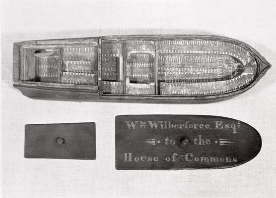 Aerial view of the model of the slave ship 'Brookes' used by William Wilberforce in the House of Com von English School, (18th century)