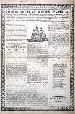 A Man of Colour, and a Native of Jamaica, February 1843 (letterpress broadside with wood engraved vi 17th