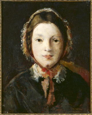 Young Woman with a Bonnet (oil on canvas) von English School, (19th century)