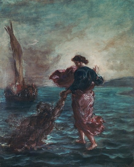 Christ walking on water and reaching out his hand to save Saint Peter von Ferdinand Victor Eugène Delacroix