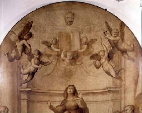 The Great Council Altarpiece, detail depicting musical angels holding aloft a book 1510