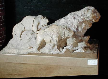 Copy of a sculpture of bisons, from Le Tuc-d'Audoubert, Magdalanian von French School
