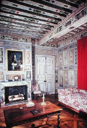 Interior of a bedroom painted with the arms of the Viole family 1633
