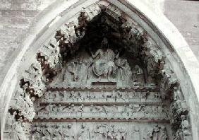 Tympanum from the left portal of the north transcept depicting the Last Judgement 1225-40