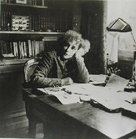 Portrait of Sidonie Gabrielle Colette (1873-1954), in her study (b/w photo) 15th