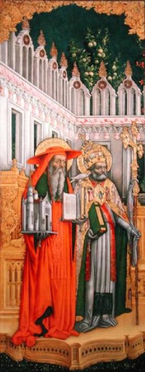 St. Jerome and St. Gregory, left panel from The Virgin Enthroned with Saints Jerome, Gregory, Ambros 1446