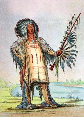 Mandan Indian Ha-Na-Tah-Muah, Wolf chief (colour litho) 19th