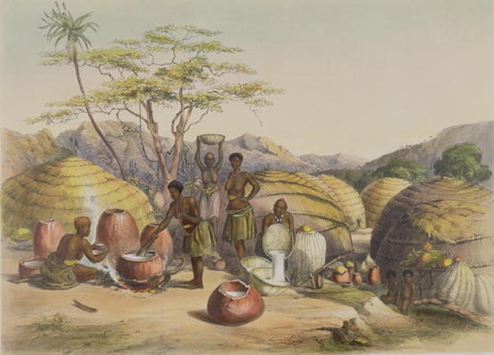 Gudu's Kraal at the Tugala, Women making Beer, plate 26 from 'The Kafirs Illustrated', 1849 (litho) von George French Angas